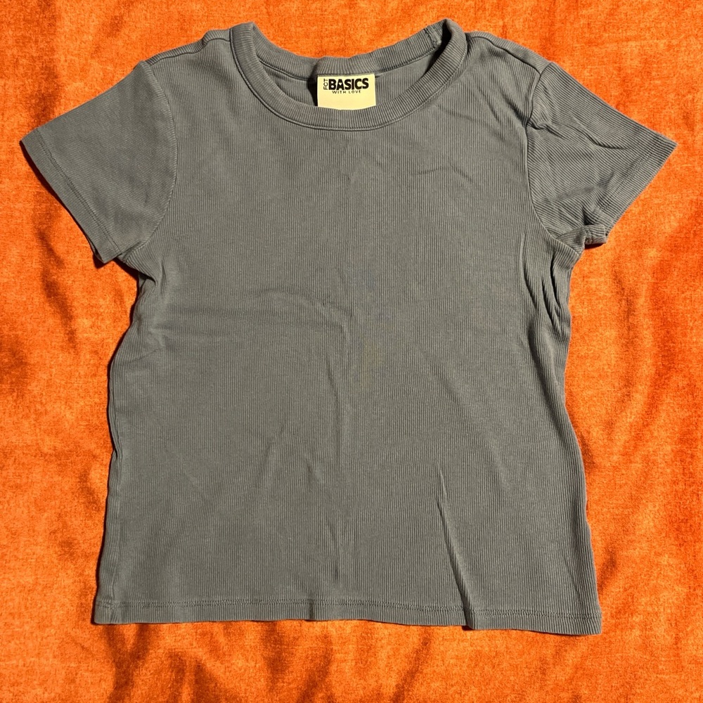 Gray Blue Ribbed FCT Basics Short Sleeve Tee